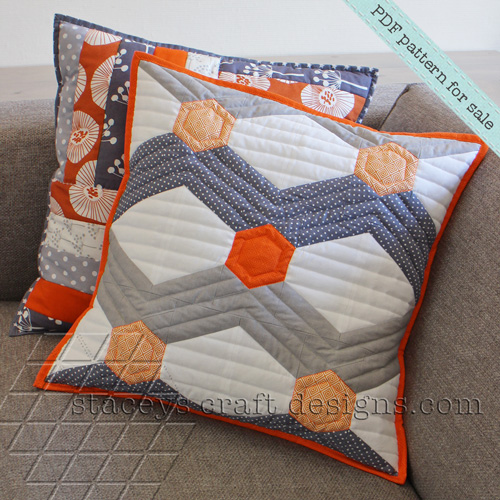 Hexagoned Chevron cushion and Strips and Stripes cushion PDF pattern by Staceys Craft Designs