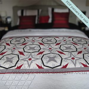 foundation paper piecing Starry Night Quilt in red, white, black, grey PDF Pattern by Stacey's Craft Designs [1]